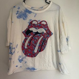 Rolling Stones tie dye floral crop